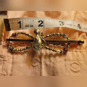 Handmade Silver Tone Cat Beaded Hair Barrette With Tiger Eye Beads